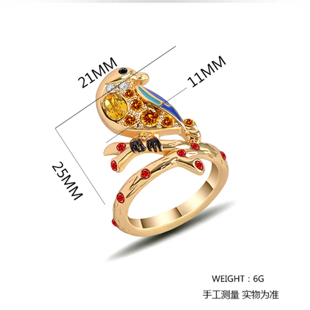 Fashion Women's Red Orange Gold Zircon Crystal Bird Flower Ring Hummingbirds Animal Wedding Engagement Boho Jewelry Gift | Украшения и