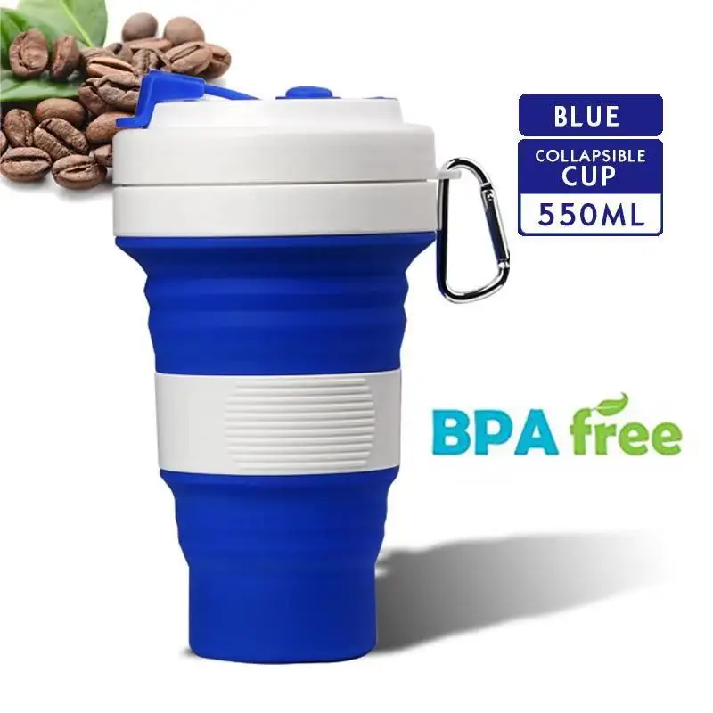 550ml blue 550 мл Складная Силиконовая кружка для воды портативная силиконовая телескопическая Питьевая Складная кофейная чашка Складная силиконовая чашка крышки для путешествий - Цвет: 550ml blue