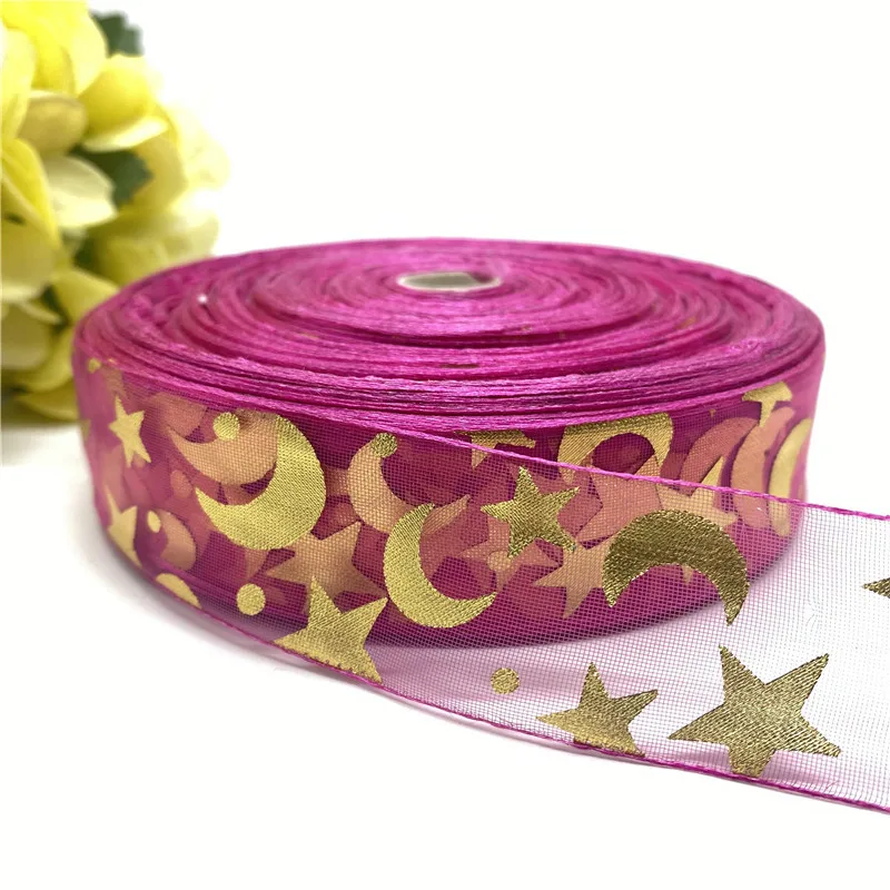

5 ярдов 25 мм прозрачная марлевая лента Звезда Луна Печатный узор Подарочная упаковка Рождественская лента «сделай сам» аксессуары ручной р...