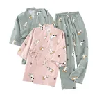 Женский весенне-осенний Новый пижамный комплект с милым мультяшным принтом котенка Женская комфортная марлевая хлопковая одежда для сна Мягкая тонкая домашняя одежда