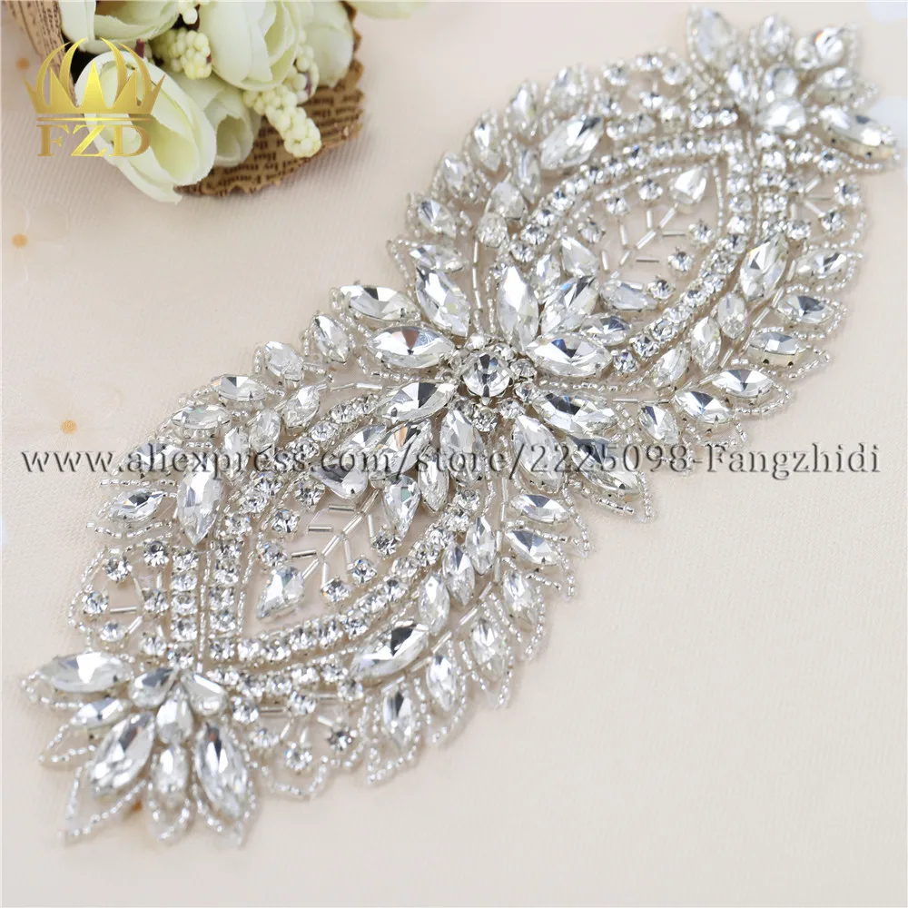 

30Pieces Beaded Sewing Rhinestones Wedding Belt Appliques Crystal Trimming Hot Fix Strass Patches For Clothes Beaded Wholesale