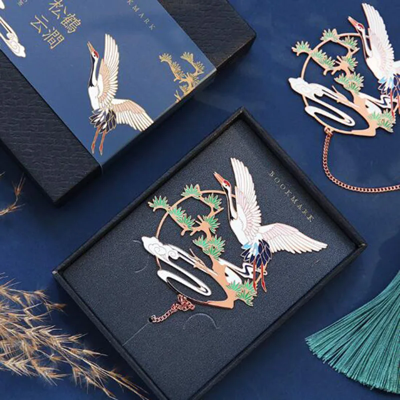 

Metal Red-crowned crane Bookmark Ancient Style Aesthetic tassels Hollow Literary Creation Gift Chinese Style