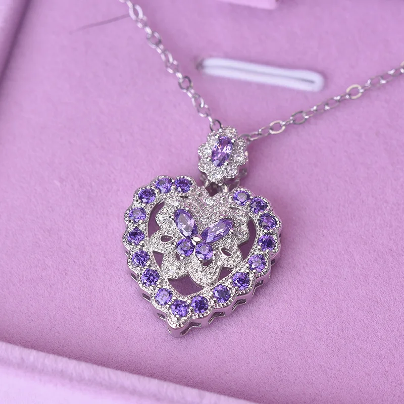 Винтаж очарование кулон ожерелье для женщин благородный фиолетовый циркон