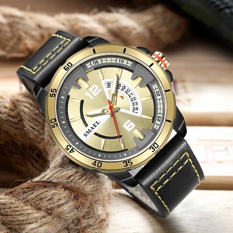 

Brand Mens Watches Leather Calendar Clock Waterproof Men Analog Sport Quartz Watch Military Wristwatch Relogio Masculino