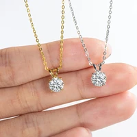 100 real 1ct moissanite 6 5mm gold plated pendant sterling silver s925 chain necklaces fine jewelry for women anniversary gifts