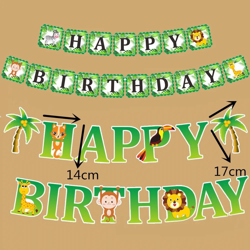 Lychee DIY с днем рождения животные в джунглях яркий баннер флаги для вечеринки