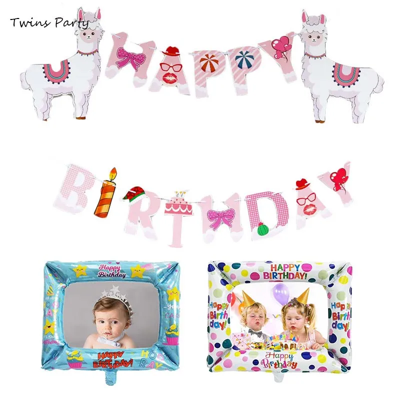Близнецы вечерние Мультфильм Животных Альпака С Днем Рождения Баннеры нулевой