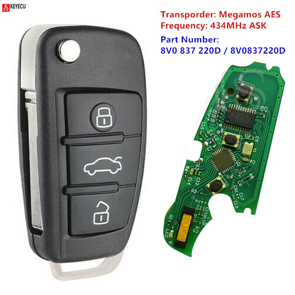 Пульт дистанционного управления Keyecu 8V0 837 220D 434 МГц без ключа для Audi A3 S3 2012 2013 2014 2015