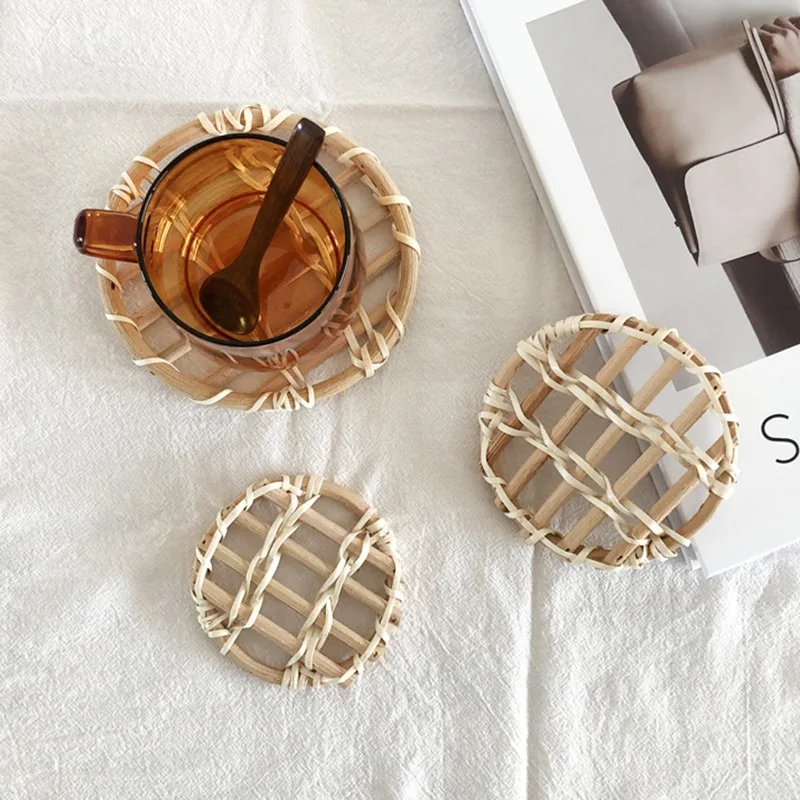 Chinese 8/10/13/17 cm Rattan Bamboo Coasters Round Table Padding Natural Bowl Cup Mat Handmade Insulation Placemats Kitchen Tool | Дом и сад