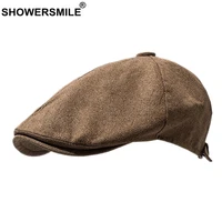 showersmile linen beret mens hat spring summer women newsboy cap british retro duckbill driving hats cotton gatsby flat gorras