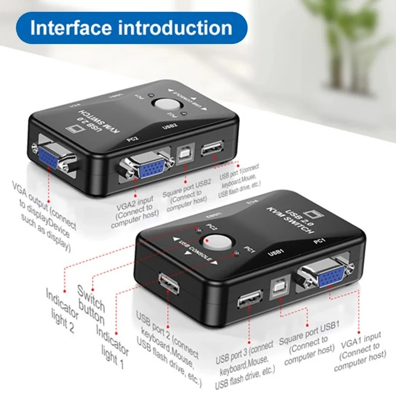 KVM переключатель с 2 портами VGA SVGA USB-кабель Разветвитель USB 2.0 клавиатура для мыши