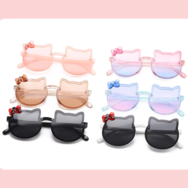 

Shiny Bowknot Sunglasses for children 2021 Lovely Cat kids Sun Glasses child girls Eyewear Fashion Gradient Eyeglasses UV400