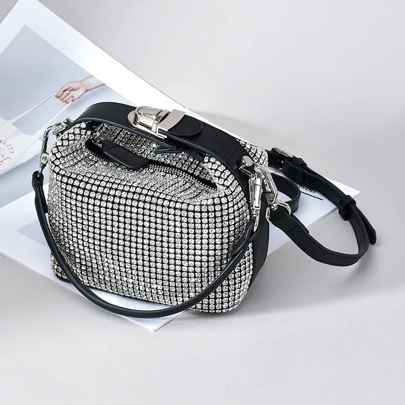 

2021 New Fashion Genuine Leather Diamond Small Square Bag All-match Ladies Shoulder Messenger Underarm Bag Purses and Handbags
