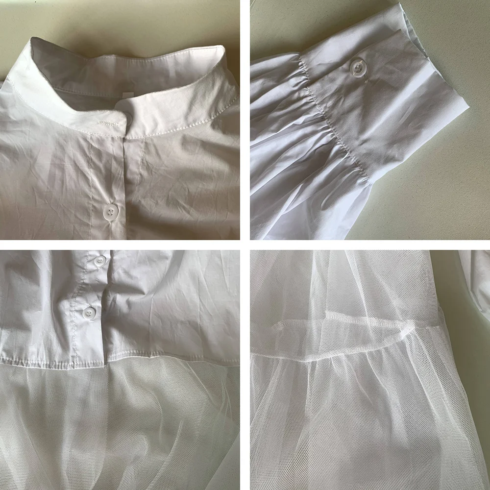 Женская белая длинная рубашка осенняя модная сетчатая Лоскутная с рукавом логта