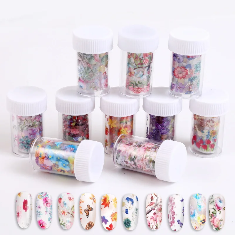 

4*100cm Holographic Nail Art Transfer Foil Sticker Starry Leaf Flower Nail Stickers Decals Art Paper Decoration Accessories