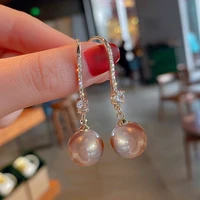 korea baroque imitation pearl drop earrings simple trendy temperament exquisite zircon ear hooks for women birthday party gifts