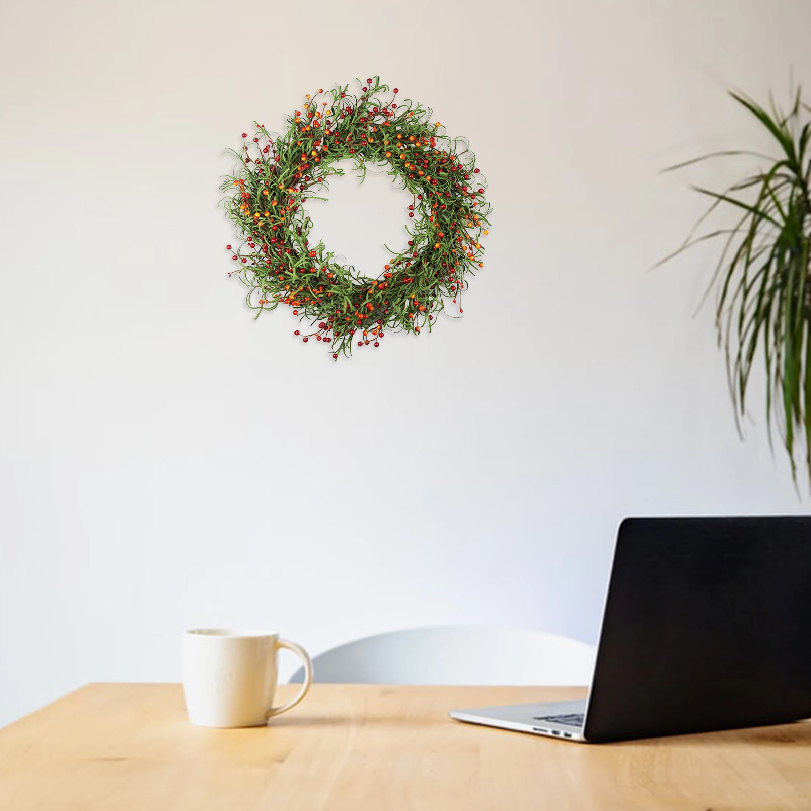 

45 см зеленый венок, цветной искусственный Полиэтиленовый лист, ягоды, осенний, домашний, для передней двери, спасибо, аксессуары для украшен...