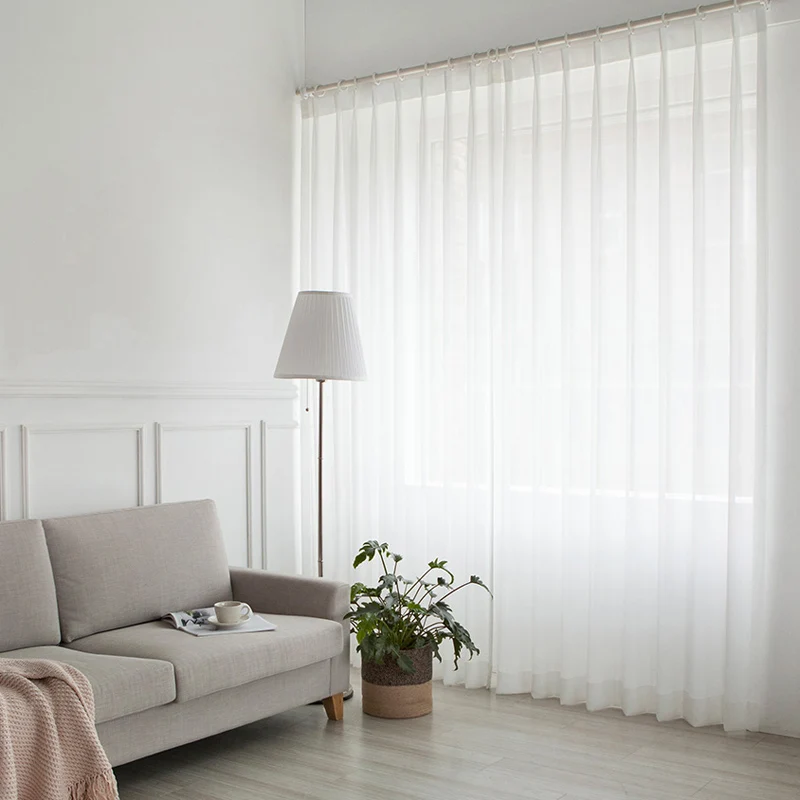 White Tulle Curtains for Living Room Decoration Modern Chiffon Solid Sheer Voile Kitchen Curtain