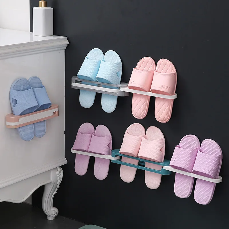 

Wonderlife Wall-mounted shoe storage box bathroom slippers rack-type folding shoe rack self-adhesive storage rack