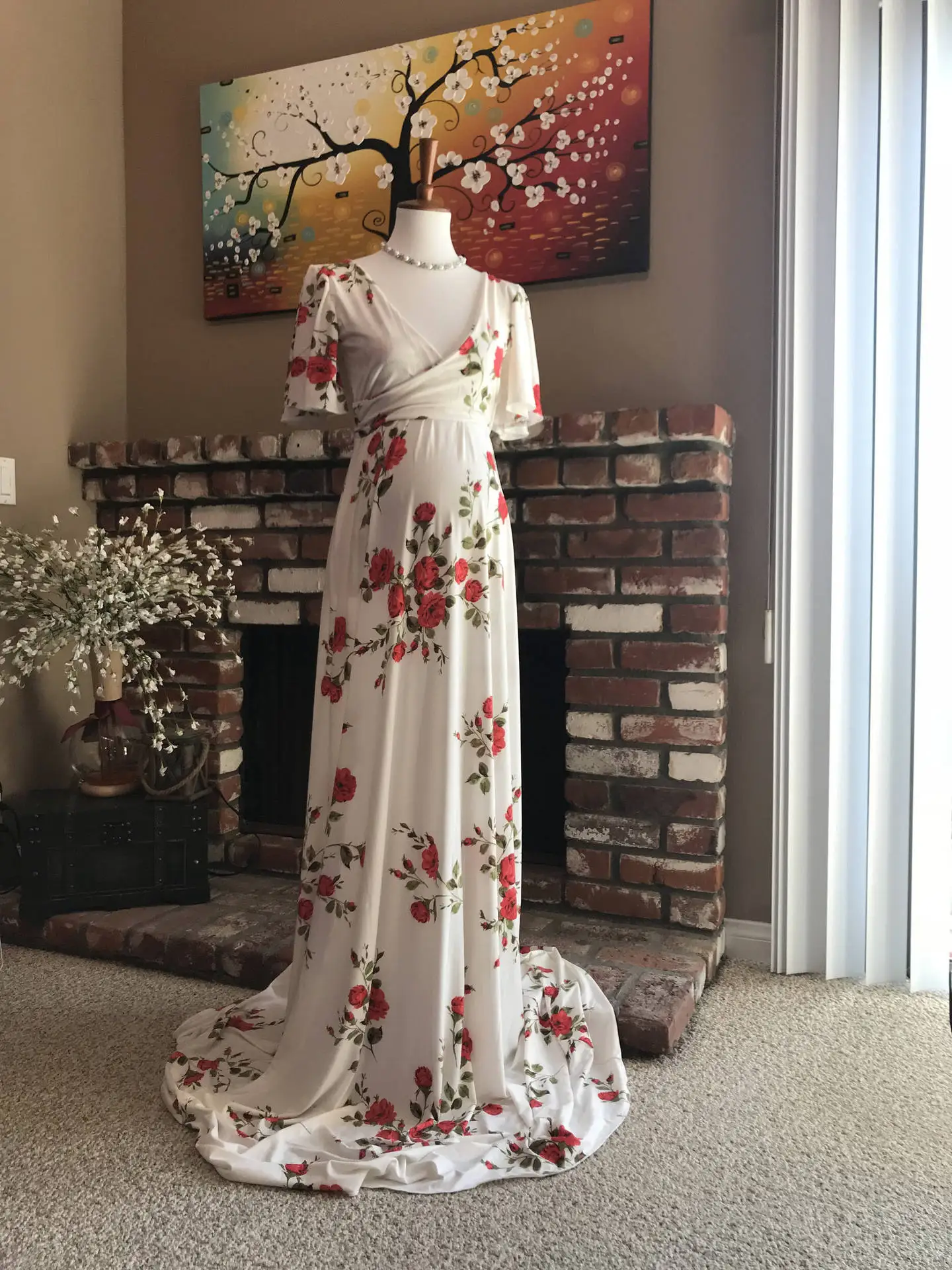 

Flower Print Maternity Dresses For Photo Shoot Maternity Photography Props Pregnancy Dress Photography Maxi Dress Gown Pregnant