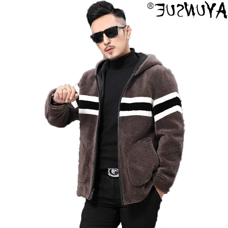 

Абсолютно Новый afansue куртка, зимние кожаные, 100% шерстяная Мужская куртка, короткий из стриженной шерсти куртка