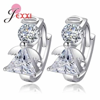 new cute 925 sterling silver earrings white cubic zirconia crystal angel hoop earrings for women girl jewelry gift birthday