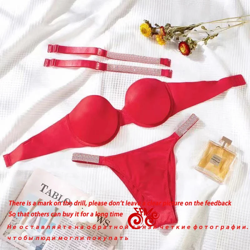 2021NewSecret Underwear Rhinestone Lingerie Bra Set For Sexy Women Push Up  Hot Bikini Thong Panties Adjustable Bra Set Letter