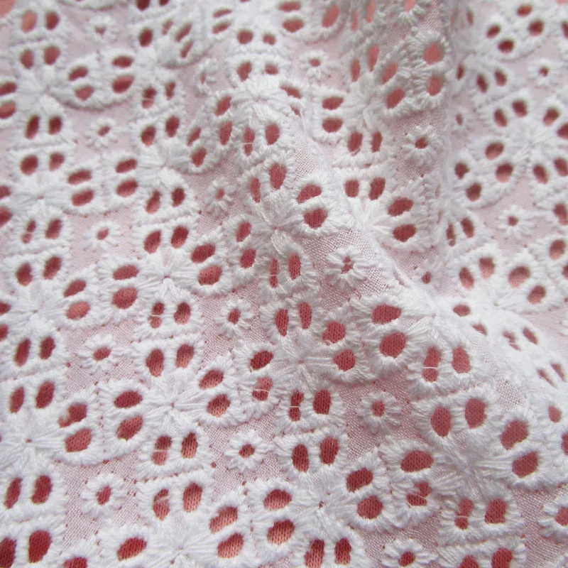 Изысканная хлопчатобумажная ткань с цветочной вышивкой 90 см * 130 белая кружевная