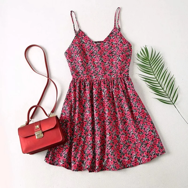 Женское мини-платье на бретелях BBWM винтажное сексуальное платье с цветочным