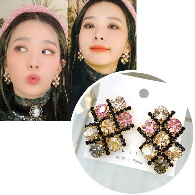 Женские крупные серьги гвоздики MENGJIQIAO корейские элегантные с разноцветными