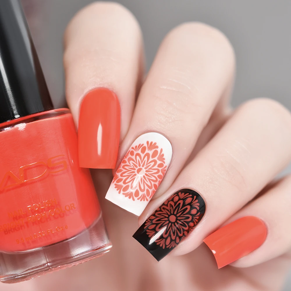 Флуоресцентный зеленый оранжевый два в одном лак для стемпинга ногтей KADS шаблон