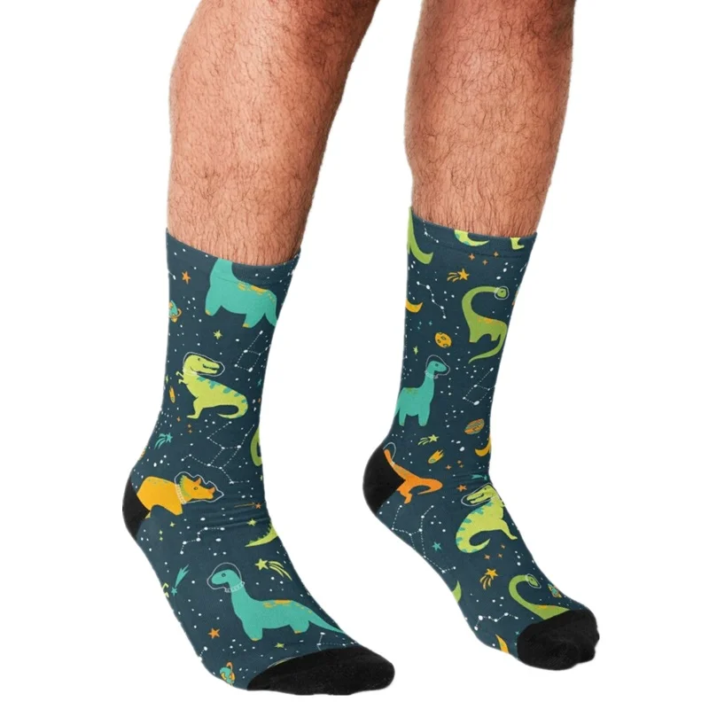 Смешные мужские носки harajuku динозавр Космос приключение с принтом Happy в стиле хип
