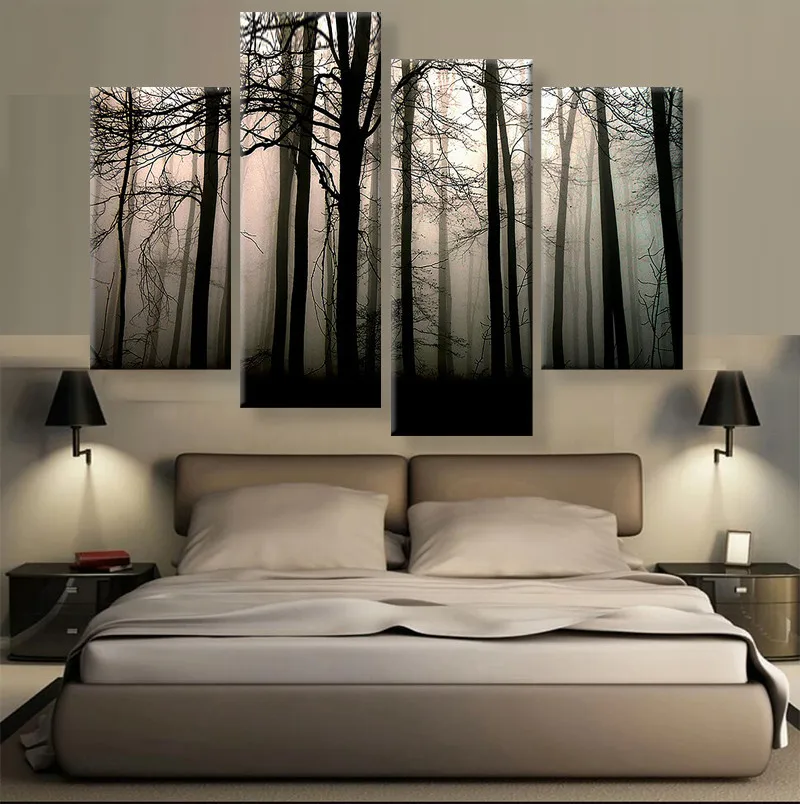 

4 Pieces Forest Landscape Mordern Pictures Poster Canvas HD Print Oil Paintings Wall Art Home Decor Living Room Home Decoration