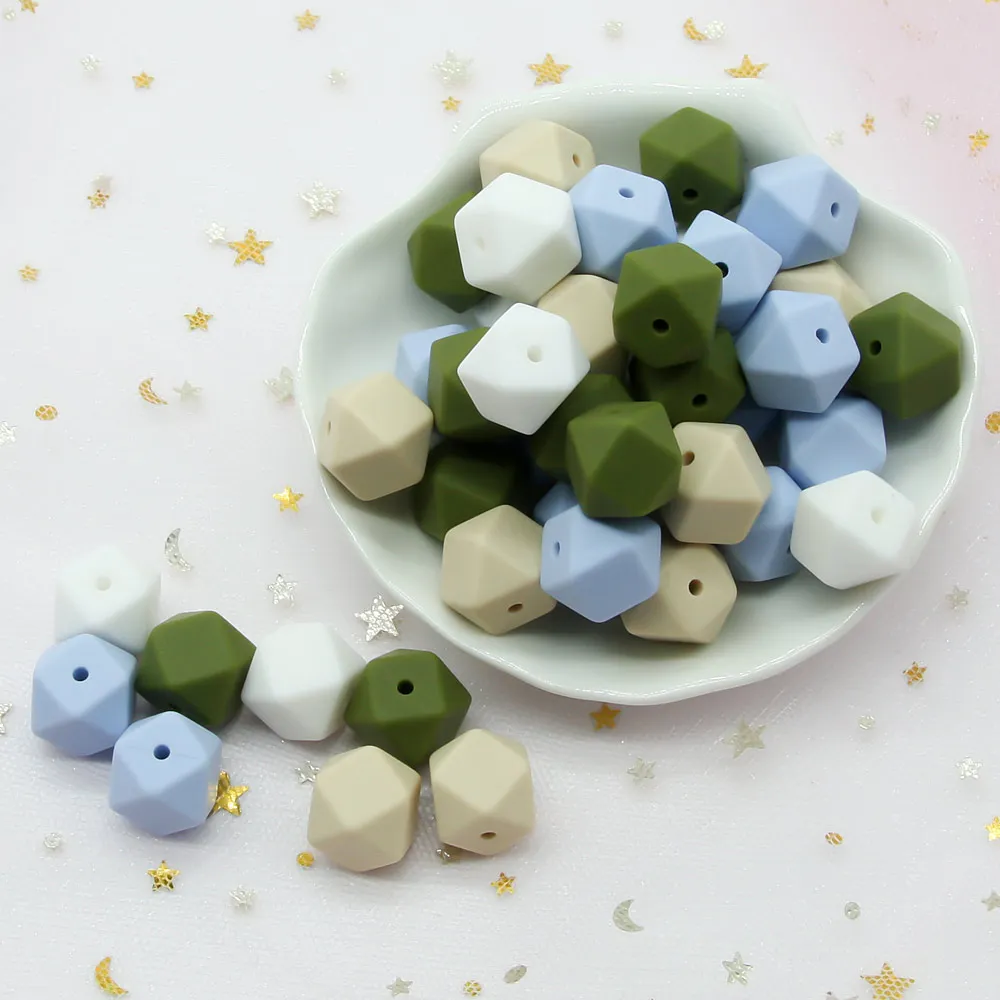 

Cute-idea 200pcs 14mm Hexagon Silicone Beads Food Grade BPA Free Soft Baby Chew Teething Silicone Beads Baby Teethers Necklace