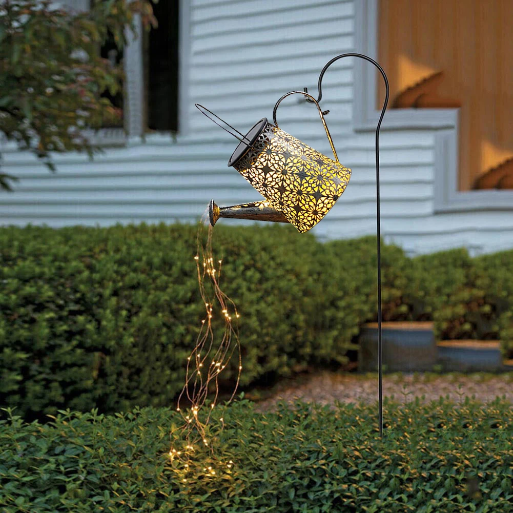 

Solar Shower Landscape Lamp Decor Creative Wrought Iron Hollow Kettle Light Outdoor Garden Lighting Lamp Ornaments