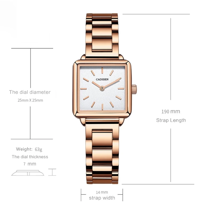 

2021 CADISEN Top Luxury Brand Women's Watch Fashion Square Quartz Watch Elegant Simple Atmosphere Dress Waterproof Gift Bracelet
