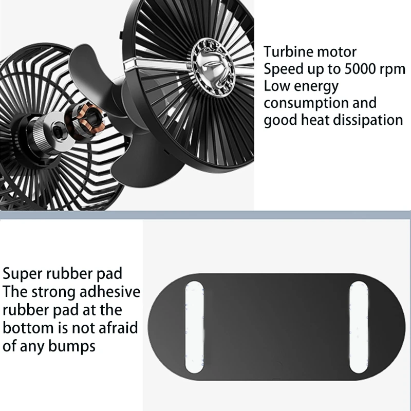 Портативный автомобильный вентилятор с регулируемой двойной головкой 3 скорости