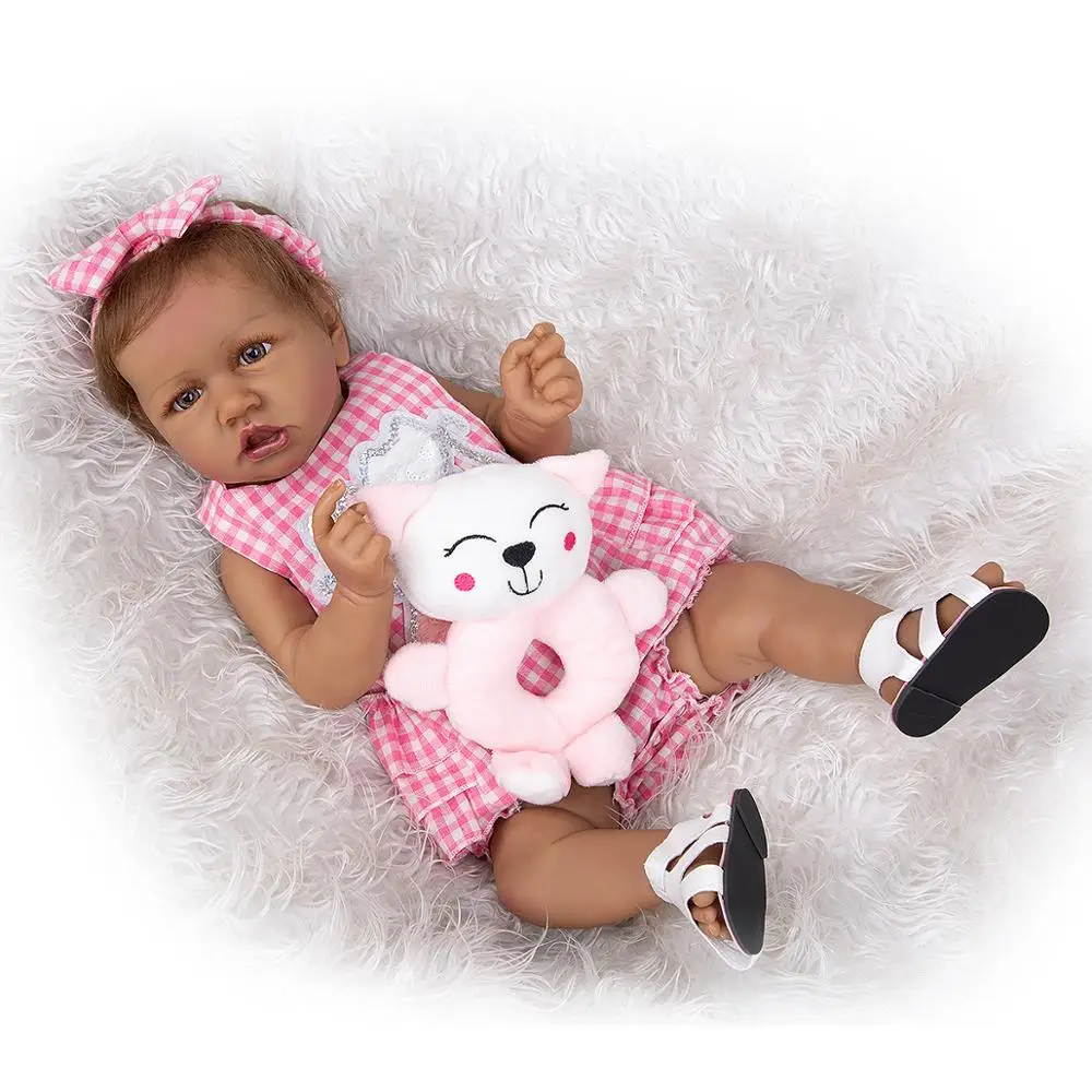KEIUMI 23 Inch Lifelike Reborn Baby Doll All Silicone Tan Skin 57CM Lovely Girl For Children's Gifts Christmas Present | Игрушки и