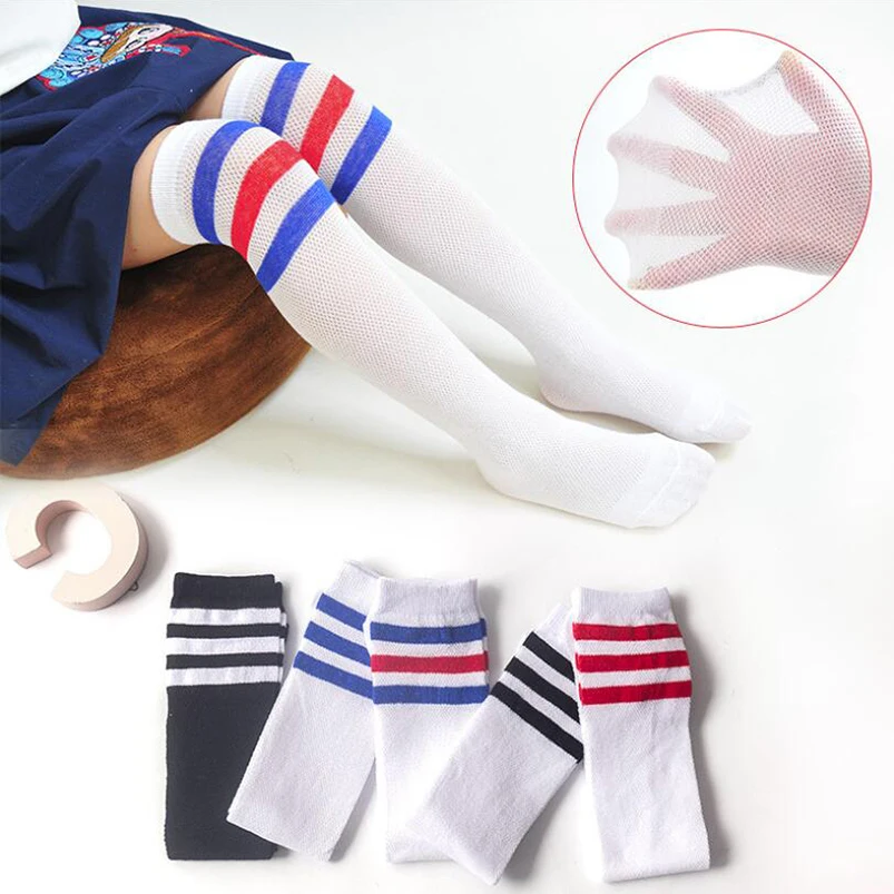 Calcetines suaves y transpirables para ni&ntilde;as, medias de tubo de malla c&oacute;modas hasta la rodilla, medias largas deportivas para ni&ntilde;os-0