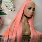 Парик женский для косплея, прямой синтетический, без клея, с натуральными волосами, с предварительно выщипанными шнуровками, розового цвета