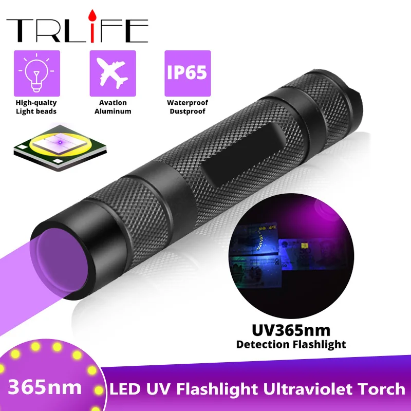 

365nm UV Flashlight Ultra Violets mini Ultraviolet Lanterna IP65 Waterproof Invisible Torch for Pet Stains Use 18650 EDC Light