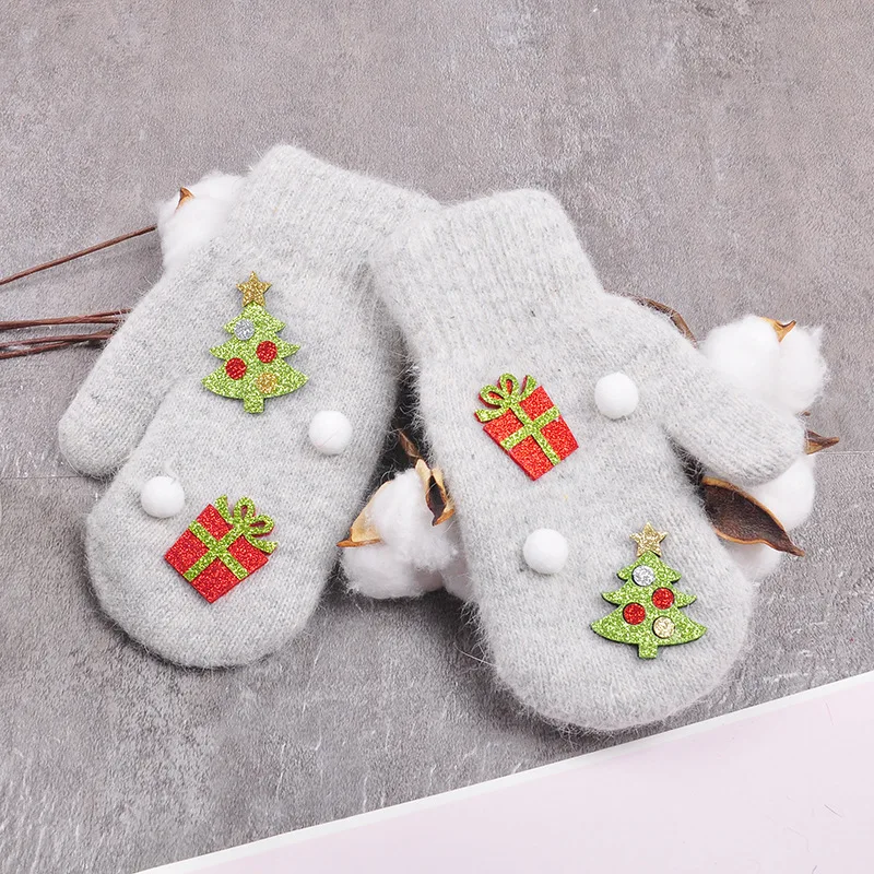 Детские перчатки Милые Рождественские один размер зимние вязаные толстые теплые