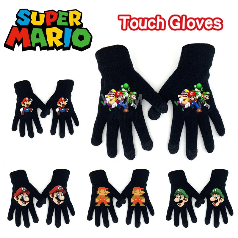 New Super Mario Game Knitted Gloves Black Woolen Teenager Men's Women's Fall Winter Warm Cartoon Touch Screen Ski | Аксессуары