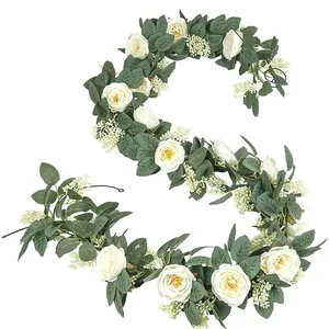 2M Artificial Flowers Rose Garland Fake Eucalyptus Vine Hanging Greenery Plants For Wedding Backdrop Home Office Party Decor