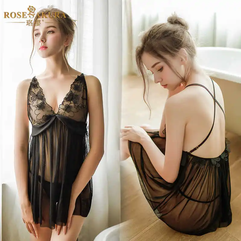 

Sexy, high-end erotic lingerie, dressed in deep v-neck cleavage, embroidered with flowers, on the back, sexy sweater, chiffon