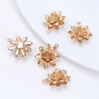 5pcslot new brass flower charms connectors for diy necklace bracelet pendant jewelry making gold color plated accessories