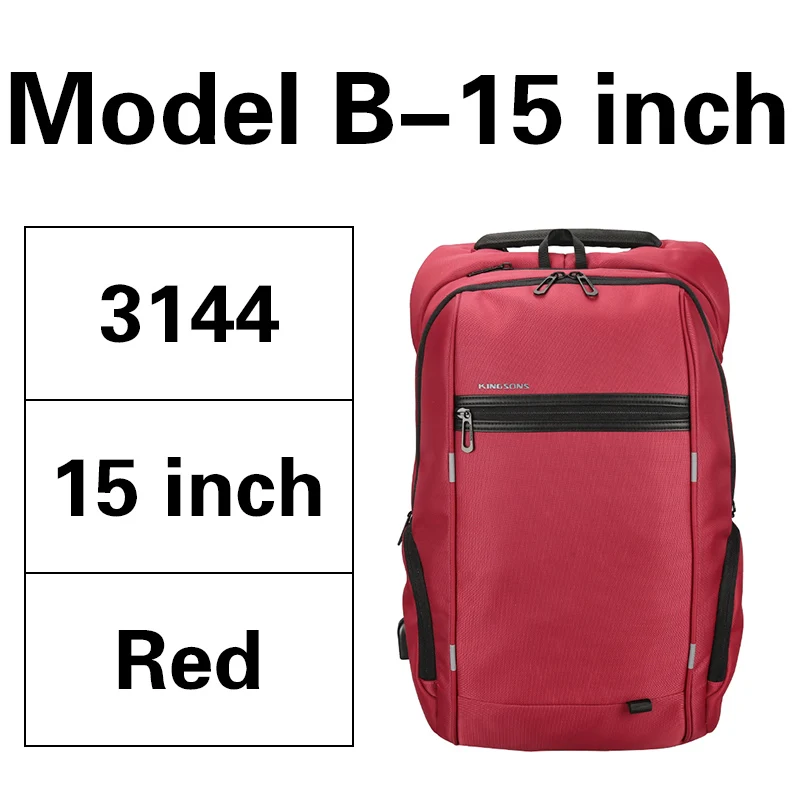 Model-B-15inch red Kingsons KS3140 мужской женский рюкзак для ноутбука с USB зарядкой Многофункциональный водонепроницаемый бизнес досуг путешествия школьная сумка рюкзак - Цвет: Model-B-15inch red