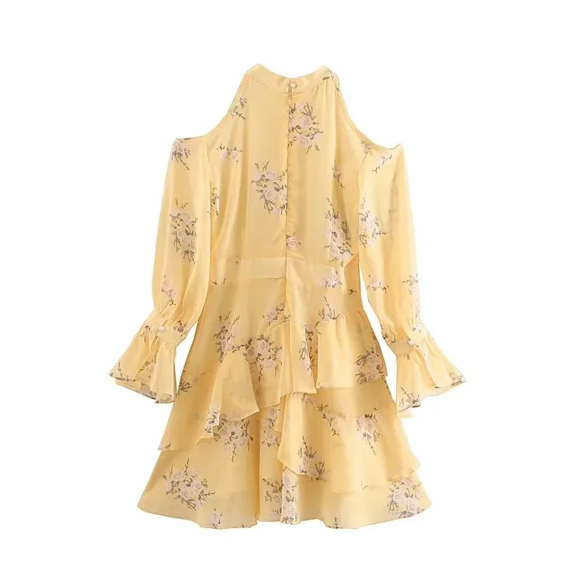 

kpop Korean Celebrity same Summer new wild halter strapless ruffle dress women korean sweet long sleeves chiffon mini dresses