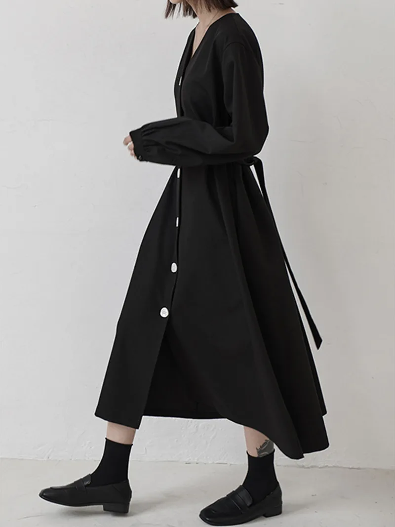 Длинное платье с V-образным вырезом Женская осенне-зимняя одежда винтажные