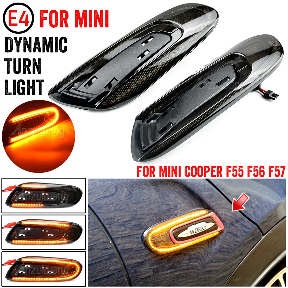

2X для Mini Cooper F55 F56 F57, Динамический светодиодный фонарь, бокосветильник габаритный фонарь, светильник вой янтарсветильник свет, дымовая линза